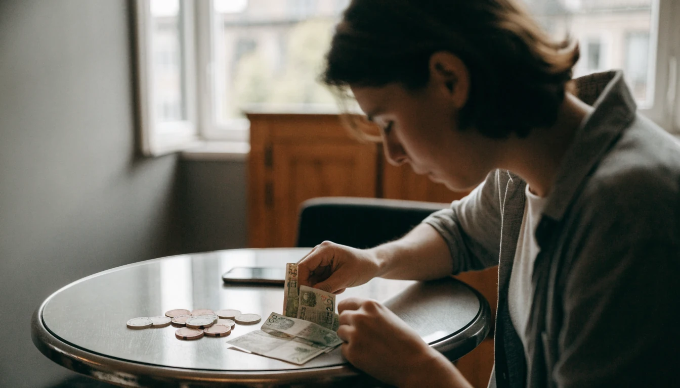 Person räknar kronor och casinoförmän på bord