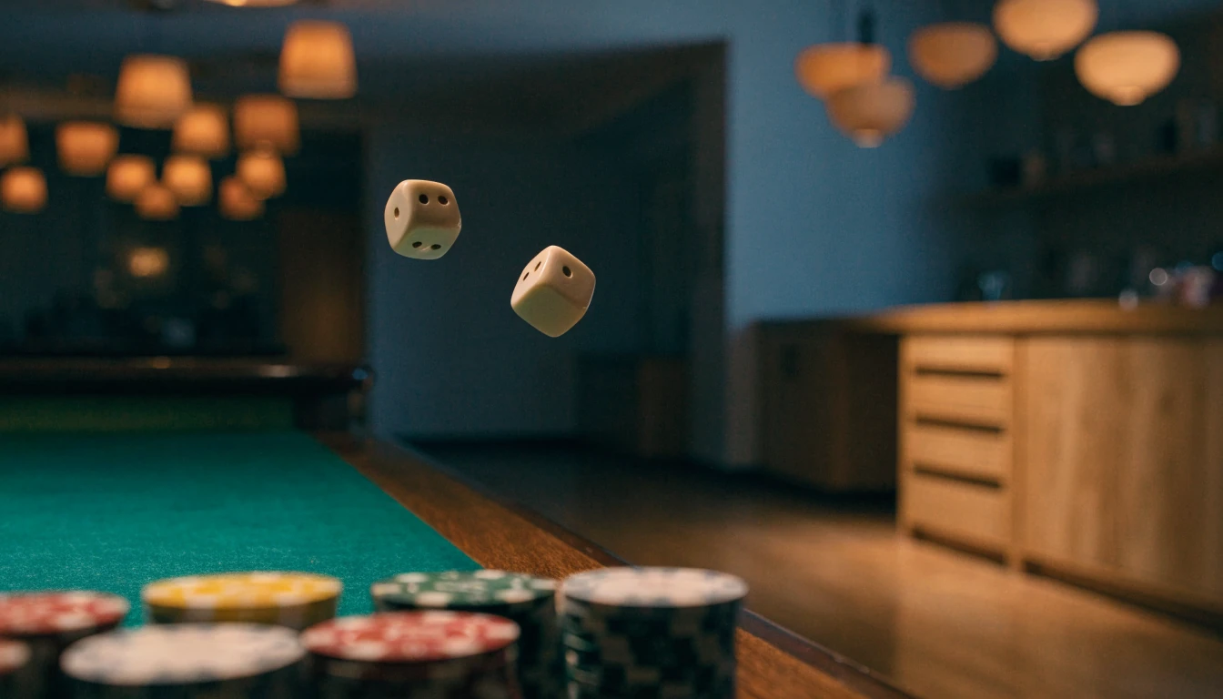 Tärningar och casinoklack på ett crapsbord i ett svenskt casino