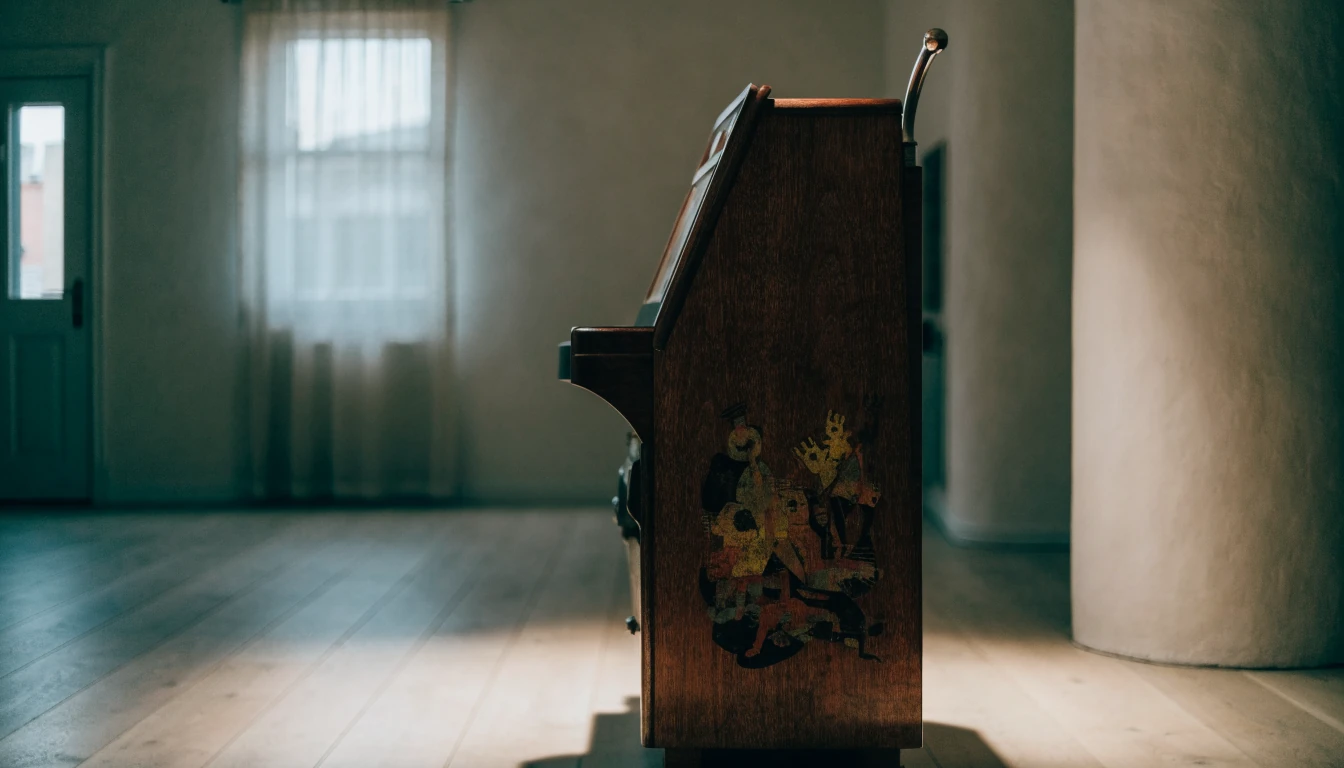 En gammal spelautomat fotograferad bakifrån i ett lugnt rum
