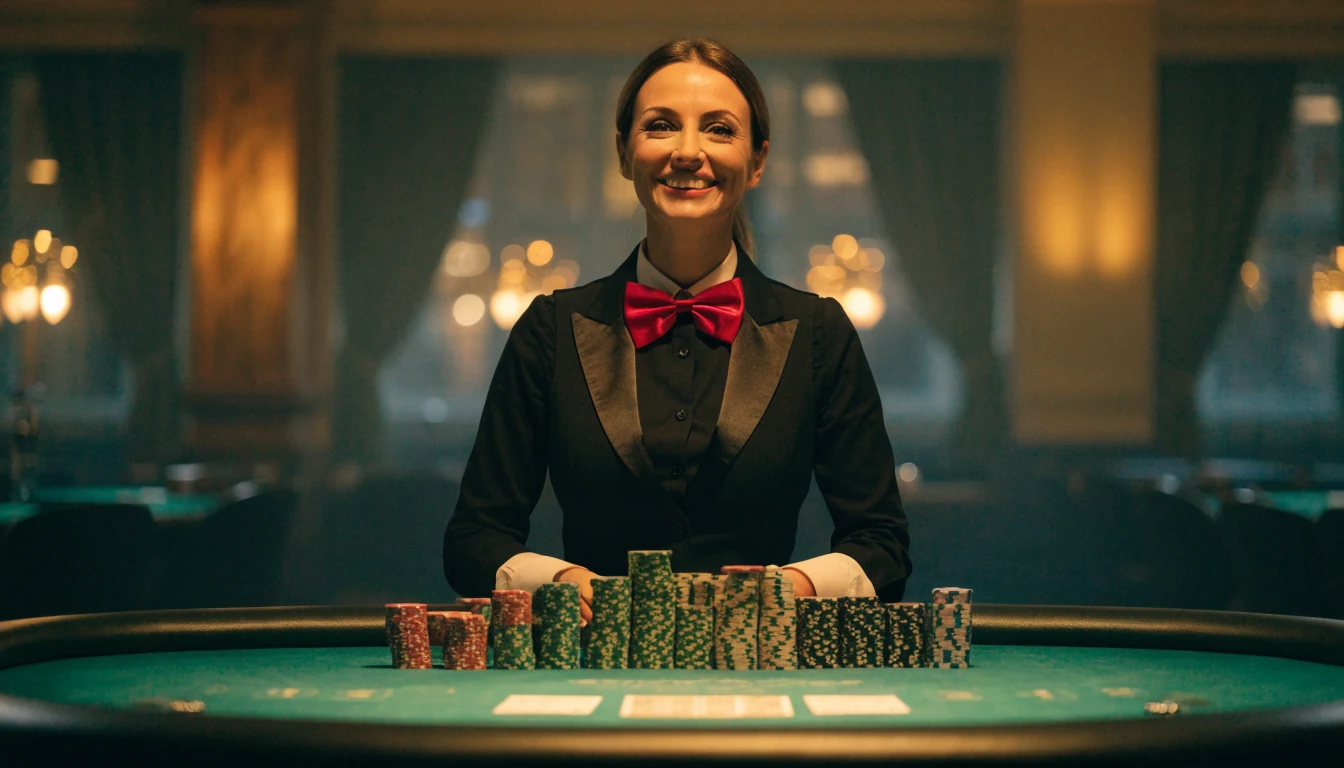 Professionell blackjack-dealer i modern casinostudio