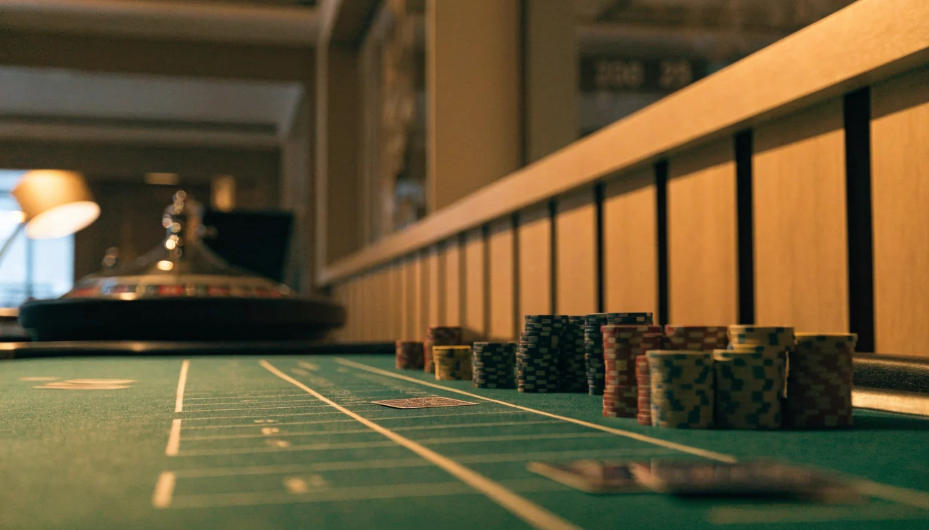 Modernt svenskt casinokväll med blackjackbord och roulette