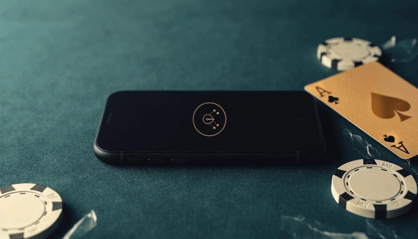 Smartphone med casinofigurer och e-plånboksikon på mörk sammet