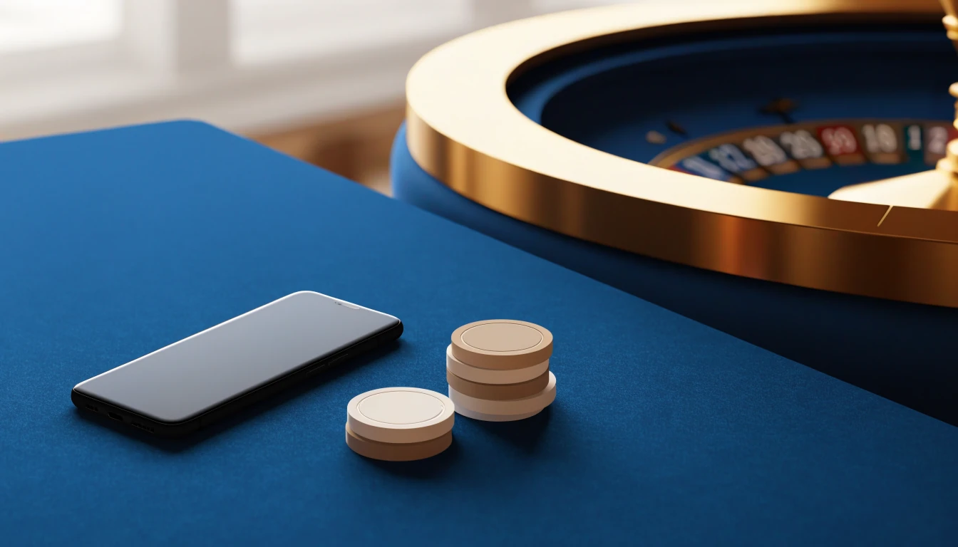 Android-mobil på casinobord med jetonger och roulette